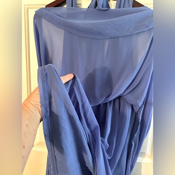 FREE PEOPLE XL Feminine Esme Mini Brilliant Blue Halter Chiffon Satin Strap SEXY - Picture 5 of 15